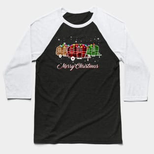 Merry Christmas Leopard Red Green Plaid Camper Xmas Baseball T-Shirt